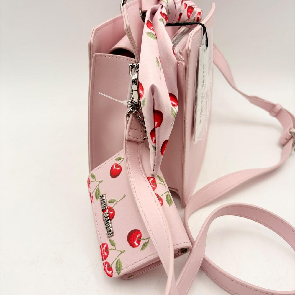 Steve Madden Bevelyn Pink Crossbody Bag Cherry Scarf Handle & Card Holder - Picture 6 of 15